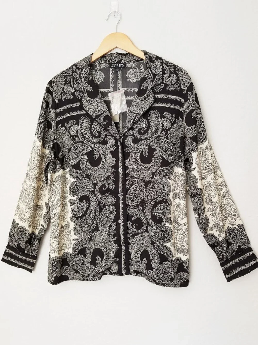 NEW J.CREW Drapey Camp-Collar Shirt M Paisley Scarf Bandana Satin CP645 $145 NWT